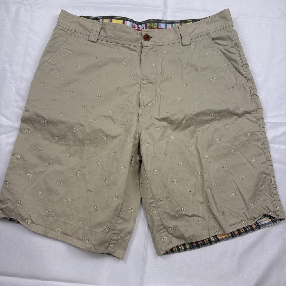 Robert Graham Beige Embroidered Khaki Shorts Fleur De Lis Mens 34
